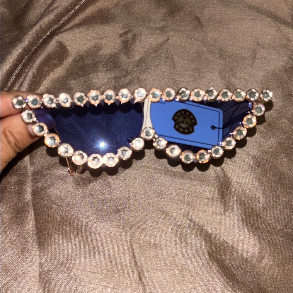 Crystal Embellished Blue Retro Sunglasses